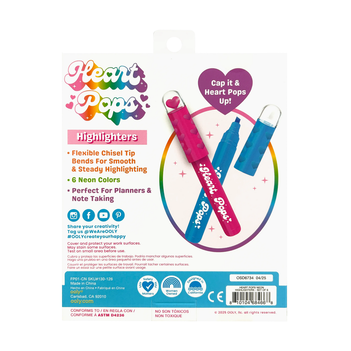 Heart Pops Neon Highlighters - Set of 6
