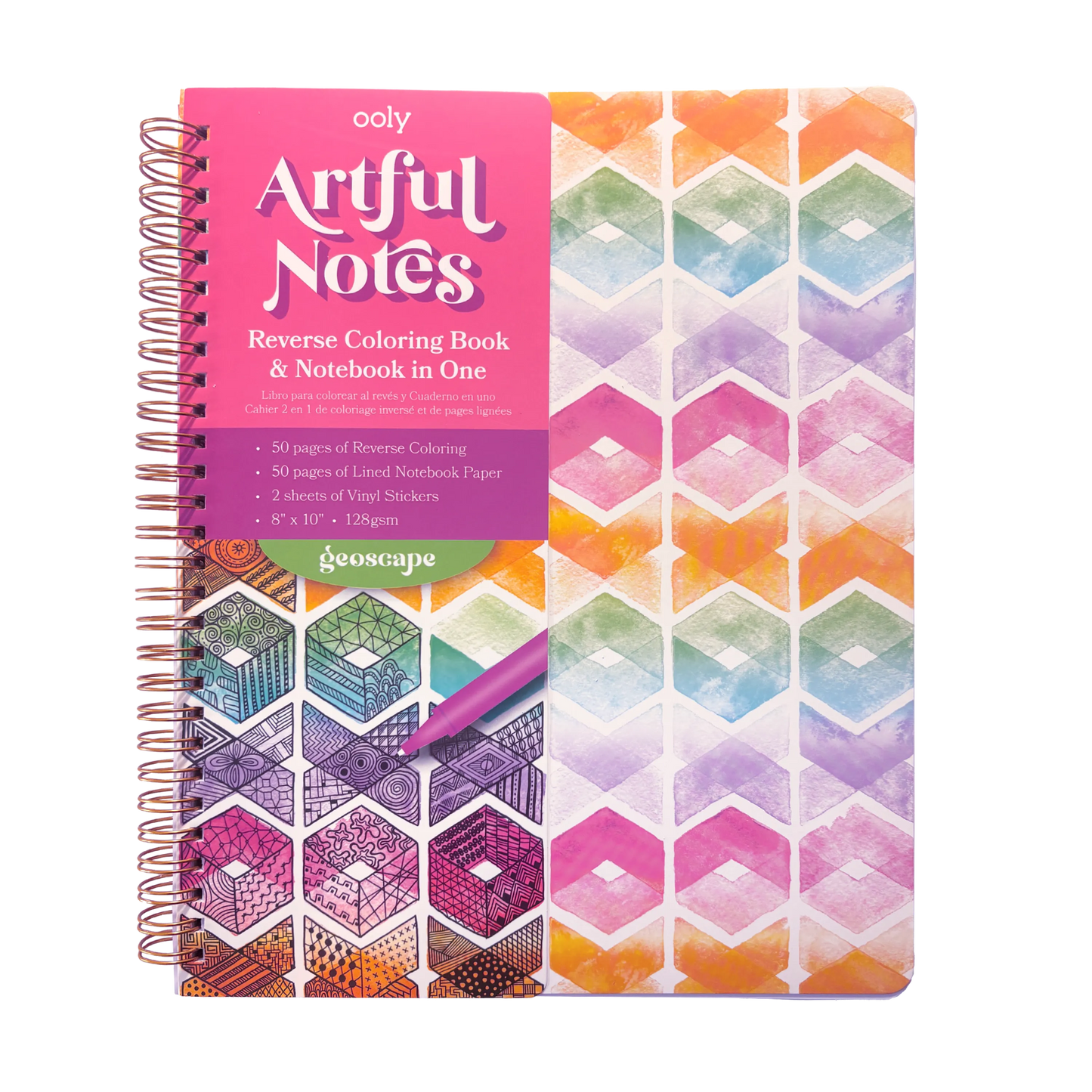 Artful Notes Reverse Coloring Notebook - Geoscape