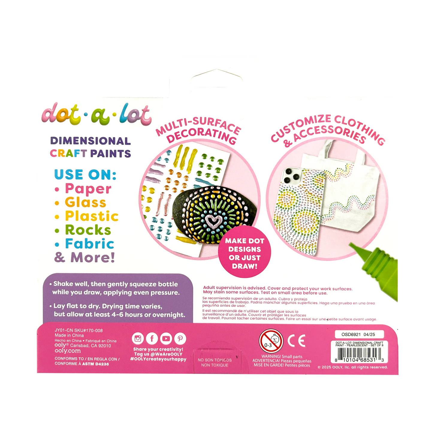 Dot-a-Lot 3D Dimensional Craft Paint - Pearlescent - Set of 8