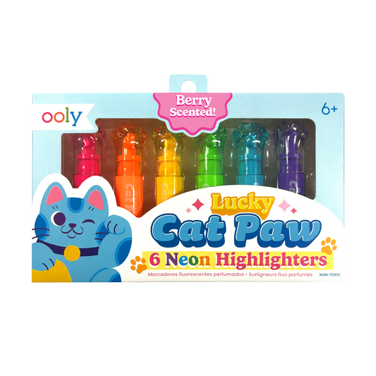 Lucky Cat Paw Scented Neon Highlighters - Set of 6