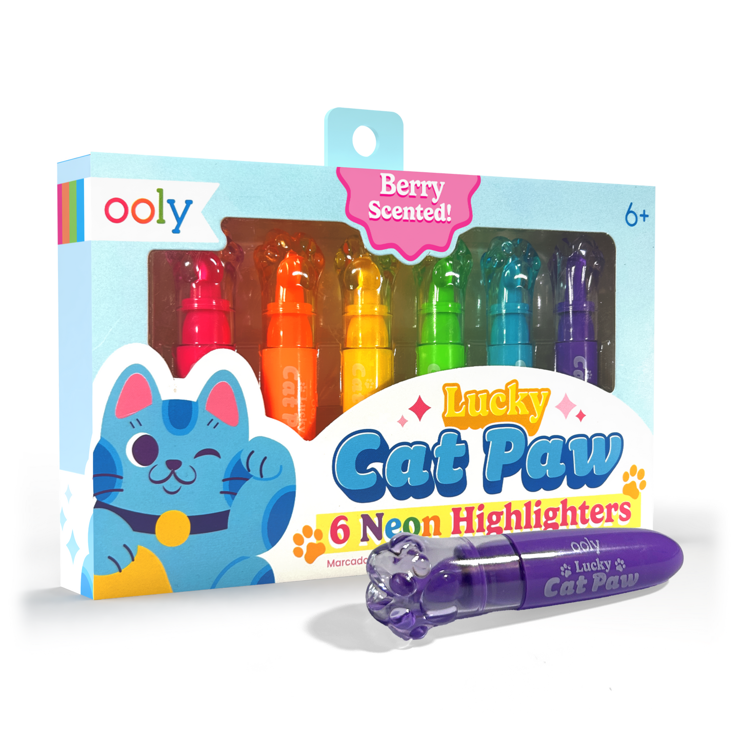 Lucky Cat Paw Scented Neon Highlighters - Set of 6