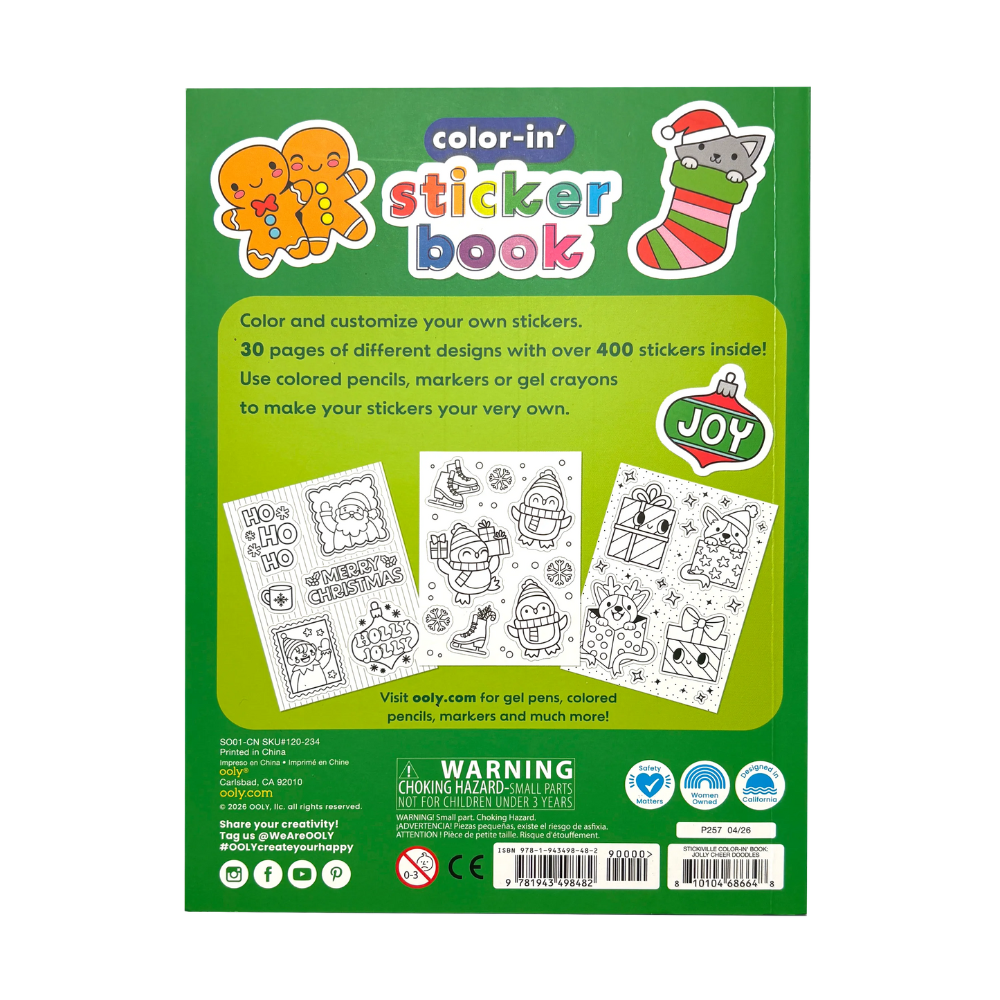 Stickiville Color-In' Sticker Book - Jolly Cheer Doodles - 400+ Stickers