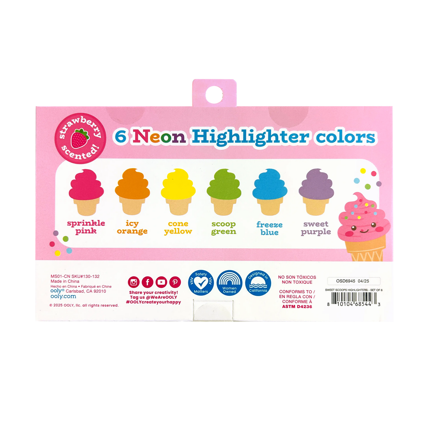 Sweet Scoops Scented Neon Highlighters - Set of 6